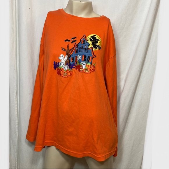 Women’s Halloween orange long sleeve top beaded appliqué extra large - Picture 1 of 6